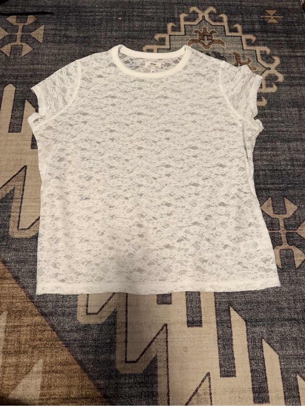 Aerie White Lace Short Sleeve Women's Top - Picture 1 of 3
